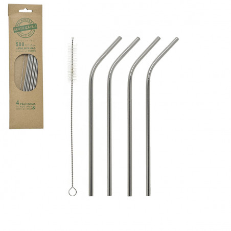 VIDA LIXO ZERO set 4 nerezových slamiek - strieborné