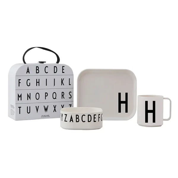 DESIGN LETTERS 4-dielny detský jedálenský set "Classics in a suitcase" - H