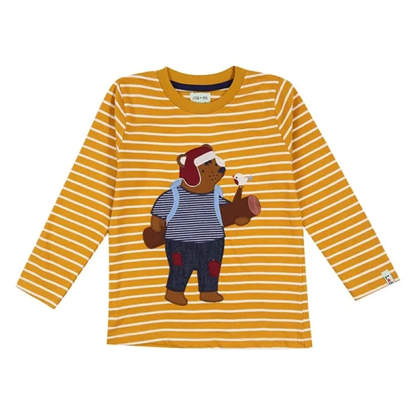 LILLY AND SID tričko s dlhým rukávom "Yellow Striped Bear Applique Top"