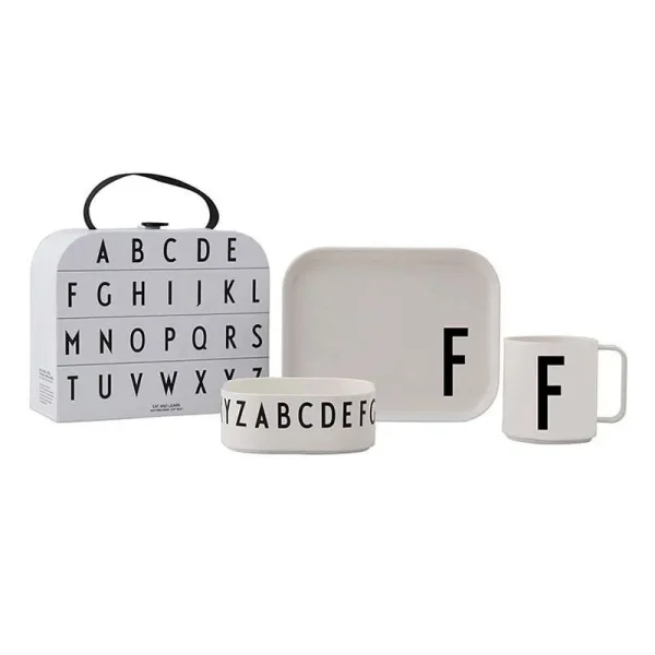 DESIGN LETTERS 4-dielny detský jedálenský set "Classics in a suitcase" - F
